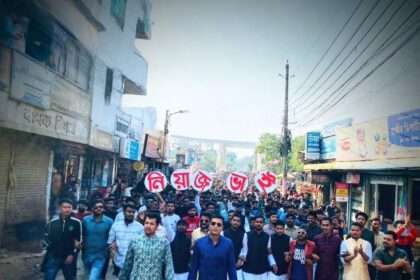 KISHOREGANJ : AL JUBAYATH KHAN, District Jubo League Leader, Steers Spirited Procession to Garner Votes for Boat Symbol